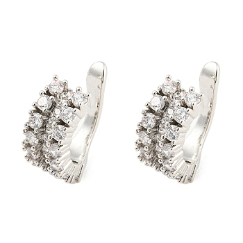Brass Cubic Zirconia Cuff Earrings for Women, Long-Lasting Plated, Lead Free & Cadmium Free, Platinum, 12.5x6mm