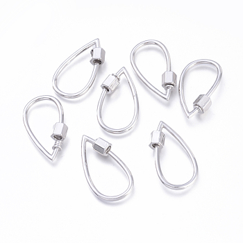 Brass Screw Carabiner Lock Charms, for Necklaces Making, Long-Lasting Plated, Cadmium Free & Lead Free & Nickel Free, Teardrop, Platinum, 30x16x2mm, Screw: 5x5x5mm