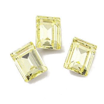 Glass Rhinestone Cabochons, Flat Back & Back Plated, Faceted, Rectangle, Jonquil, 8x6x3mm