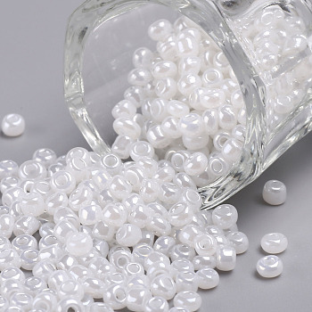 Glass Seed Beads, Ceylon, Round, White, 3mm, Hole: 1mm, about 10000pcs/pound