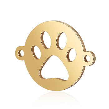 201 Stainless Steel Links Connectors, Flat Round with Dog Paw Print, Golden, 12x15.5x0.8mm, Hole: 0.8mm
