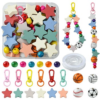 DIY Pendant Decorations Making Kits, Include Spray Painted Alloy Swivel Clasps, Mixed Shapes Natural Wood Beads, Nylon Thread, Mixed Color, 15~32x12.514.5~x5.5mm, Hole: 3.2~9.5mm