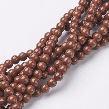 Natural Red Jasper Round Beads Strands, FireBrick, 4mm, Hole: 0.8mm, about 95pcs/strand, 16 inch