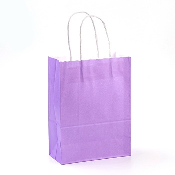 Pure Color Kraft Paper Bags, Gift Bags, Shopping Bags, with Paper Twine Handles, Rectangle, Medium Purple, 15x11x6cm