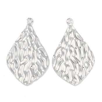 Non-Tarnish 304 Stainless Steel Big Pendants, Textured Teardrop Charm, Stainless Steel Color, 51x30x2.1mm, Hole: 2.5mm