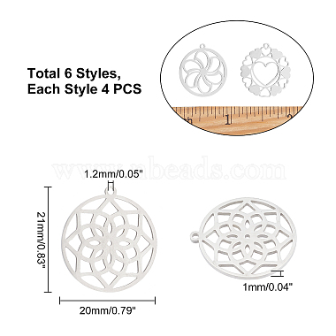 24Pcs 6 Style 201 Stainless Steel Pendants(STAS-UN0029-88)-5