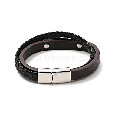 Microfiber Leather Braided Double Loops Multi-strand Bracelet with 304 Stainless Steel Magnetic Clasp for Men Women(BJEW-C021-13-P)-2