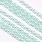 Eco-Friendly Dyed Glass Pearl Round Bead Strands, Cotton Cord Threaded, Pale Turquoise, 4~4.5mm, Hole: 0.7~1.1mm, about 104pcs/strand, 15 inch(X-HY-A002-4mm-RB034)
