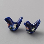 Handmade Porcelain Beads, Printed, Bird, Dark Blue, 14~14.5x19.5~20x9mm, Hole: 1.4~1.8mm(PORC-WH0016-14A)