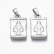304 Stainless Steel Pendants, Rectangle with Virgin Mary & Cross, Stainless Steel Color, 24x15x3.5mm, Hole: 4x6mm(STAS-R112-002)