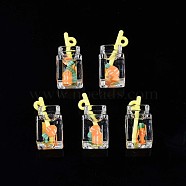 Imitation Drink Resin Pendants, Carrot Polymer Clay inside, with Acrylic Bottle, Coral, 25~28x12x11mm, Hole: 1.8mm(X-CRES-S359-32M)