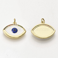 Brass Micro Pave Cubic Zirconia Pendants, with Enamel and Jump Rings, Evil Eye, Dark Blue, 17.5x21.5x3mm, Hole: 3mm(ZIRC-T012-13G-A)