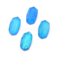 Natural Agate Cabochons, Faceted, Oval, Dyed & Heated, Deep Sky Blue, 13.5~14x6.5~7x3.5~4mm(G-F578-04B)