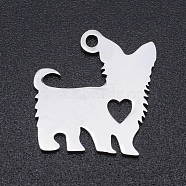 201 Stainless Steel Silhouette Charms, Dog with Heart, Stainless Steel Color, 14x15x1mm, Hole: 1.4mm(STAS-N090-JN853-1)