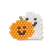 Handmade MIYUKI Japanese Seed Beads, Loom Pattern, Ghost with Pumpkin, for Halloween, Dark Orange, 17.5x20x2mm(PALLOY-MZ00017)