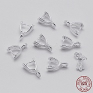 Rhodium Plated 925 Sterling Silver Pendant Bails, Ice Pick & Pinch Bails, Platinum, 3x3mm Inner Diameter, 8x5x3mm, Hole: 1.5mm, Pin: 0.6mm(STER-E050-12P)