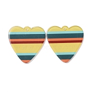 Transparent Printed Acrylic Pendants, Heart with Stripe Pattern, Yellow, 40x40x3mm, Hole: 1.8mm(FIND-E020-02)
