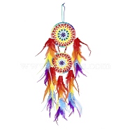 Iron Woven Web/Net with Feather Pendant Decorations, with Plastic Beads, Flat Round, Colorful, 665mm(AJEW-P097-04)