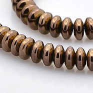 Grade AAA Electroplate Non-magnetic Synthetic Hematite Rondelle Beads Strands, Copper Plated, 4x2mm, Hole: 1mm, about about 94pcs/strand, 7.8 inches(G-M079-05)
