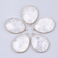 Natural Quartz Crystal Pendants, Rock Crystal Pendants, with Brass Findings, Faceted, teardrop, Golden, 44~45x31.5x8mm, Hole: 2.5mm(G-S344-52)