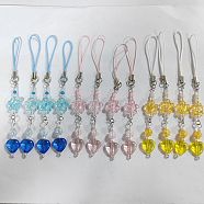 Acrylic Beads Mobile Straps, Mobile Accessories Decoration, Flower & Heart, Mixed Color, 12.8~13.8cm, 3pcs/set(HJEW-AB00031)