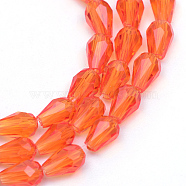 Transparent Glass Bead Strands, Faceted Teardrop, Orange, 5x3mm, Hole: 1mm, about 100pcs/strand, 19.3 inch(X-GLAA-R168-3x5-01D)