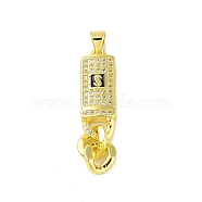 Brass Micro Pave Cubic Zirconia Pendants, with Enamel, Real 18K Gold Plated, Clear, 33x9x4mm, Hole: 5.3x3.5mm(KK-E111-08G)