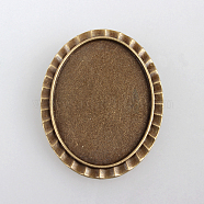 Vintage Alloy Brooch Cabochon Bezel Settings, with Iron Pin Brooch Back Bar Findings, Oval, Cadmium Free & Nickel Free & Lead Free, Antique Bronze, Tray: 40x30mm, 48x38x2mm, Pin: 0.6mm(X-PALLOY-N0085-20AB-NF)
