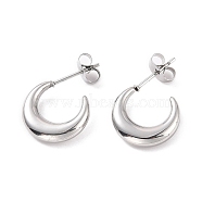 304 Stainless Steel Crescent Moon Stud Earrings for Women, Stainless Steel Color, 22x14x3mm, Pin: 0.8mm(EJEW-F280-05B-P)
