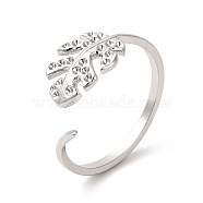 304 Stainless Steel Cuff Ring Settings, for Rhinestone, Leaf, Stainless Steel Color, US Size 6 1/4(16.7mm), Fit for Rhinestone: 0.8mm(STAS-L268-17P)