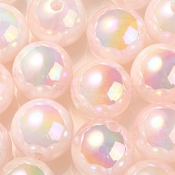 UV Plating Rainbow Iridescent Acrylic Beads, Round, Pink, 15.5x15mm, Hole: 2.7mm(PACR-E001-03H)
