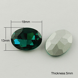 Glass Pointed Back Rhinestone, Back Plated, Faceted, Oval, Teal, 13x18x5mm(RGLA-Q012-14)