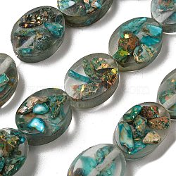 Dyed Natural Imperial Jasper with Resin Beads Strands, Oval, Dark Cyan, 16x12x6mm, Hole: 1.2mm, about 11pcs/strand, 6.89 inch(17.5cm)(G-G083-A01-01)
