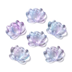 Transparent Glass Connector Charms, Lotus Flower Links, Medium Orchid, 15.5x20.5x7mm, Hole: 1.4mm(GLAA-A015-01A)