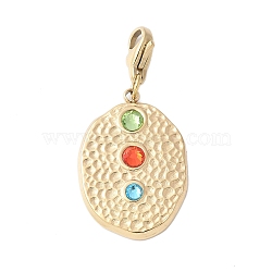 304 Stainless Steel Rhinestone Oval Pendant Decoration, with Lobster Claw Clasps, PVD Vacuum Plating, Real 18K Gold Plated, 34mm, Pendant: 23x16x3mm(STAS-S165-38G)