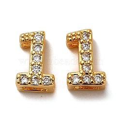 Rack Plating Number Brass Micro Pave Clear Cubic Zirconia Silde Charms, Long-Lasting Plated, Lead Free & Cadmium Free, Large Hole Bead, Real 18K Gold Plated, 8.5x5.5x4.5mm, Hole: 7x2mm(KK-A231-13B)