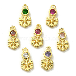 30Pcs Brass Micro Pave Cubic Zirconia Pendants, Real 18K Gold Plated, Snowflake, Golden, 11x5x2mm, Hole: 0.9mm(ZIRC-CJ0001-18)