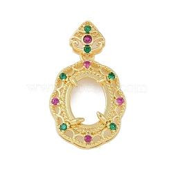 Oval Brass Micro Pave Clear Cubic Zirconia Pendant Cabochon Settings, Colorful, Real 18K Gold Plated, Tray: 13.5x10mm, 40x21x9mm, Hole: 5x2.5mm(KK-U026-07G)