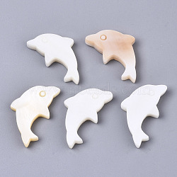 Natural Freshwater Shell Beads, Half Drilled, Dolphin, Creamy White, 14x24~25x3mm, Half Hole: 1mm(X-SHEL-N026-52)