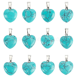 Heart Dyed Synthetic Turquoise Pendants, with Platinum Tone Brass Findings, 17~19x15~16x5~6mm, Hole: 2x7mm, 50pcs/box(G-AR0002-91P)