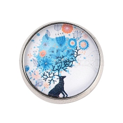 Round with Deer Glass Brooches, Platinum Plated Zinc Alloy Pins, for Backpack Clothes, Deep Sky Blue, 18x5.5mm(JEWB-A022-01A)