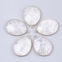 Natural Quartz Crystal Pendants, Rock Crystal Pendants, with Brass Findings, Faceted, teardrop, Golden, 44~45x31.5x8mm, Hole: 2.5mm(G-S344-52)