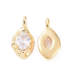 Textured Brass Micro Pave Clear Cubic Zirconia Pendants, Teardrop Charms, Real 18K Gold Plated, 20.5x10x4.5mm, Hole: 3x2mm(KK-E068-VC126)