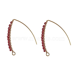 304 Stainless Steel Dangle Earrings, Ear Wire, with Opaque Glass Seed Beads, Golden, Crimson, 38.5x33x3mm, Pin: 0.8mm(EJEW-JE04224-03)