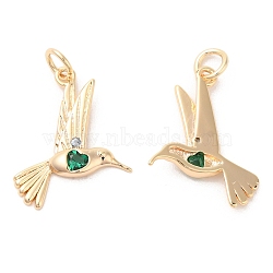 Brass & Glass & Cubic Zirconia Pendants, Pigeon Charm, Real 18K Gold Plated, 18x17x2mm, Hole: 3mm(KK-G468-46G)