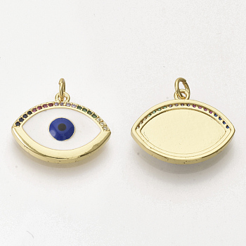 Brass Micro Pave Cubic Zirconia Pendants, with Enamel and Jump Rings, Evil Eye, Dark Blue, 17.5x21.5x3mm, Hole: 3mm