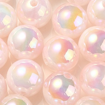 UV Plating Rainbow Iridescent Acrylic Beads, Round, Pink, 15.5x15mm, Hole: 2.7mm