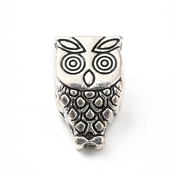 Tibetan Style Alloy Beads, Owl, Antique Silver, 14x8.5x7mm, Hole: 3.5mm, about 274pcs/500g