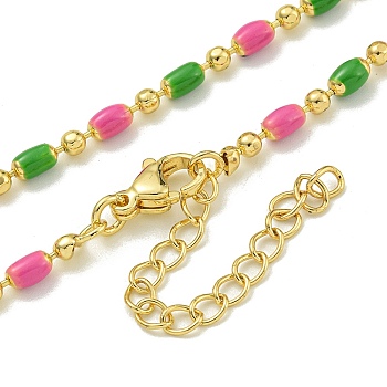 Brass Enamel Column Link Chain Necklaces, Real 18K Gold Plated, Lead Free & Cadmium Free & Nickel Free, Long-Lasting Plated, Colorful, 17.13~17.72 inch(43.5~45cm)