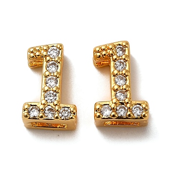 Rack Plating Number Brass Micro Pave Clear Cubic Zirconia Silde Charms, Long-Lasting Plated, Lead Free & Cadmium Free, Large Hole Bead, Real 18K Gold Plated, 8.5x5.5x4.5mm, Hole: 7x2mm